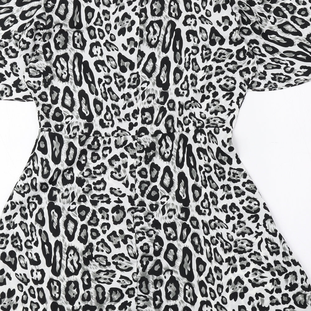 Boohoo Womens Black Animal Print Polyester Fit & Flare Size 6 High Neck Zip - Petite