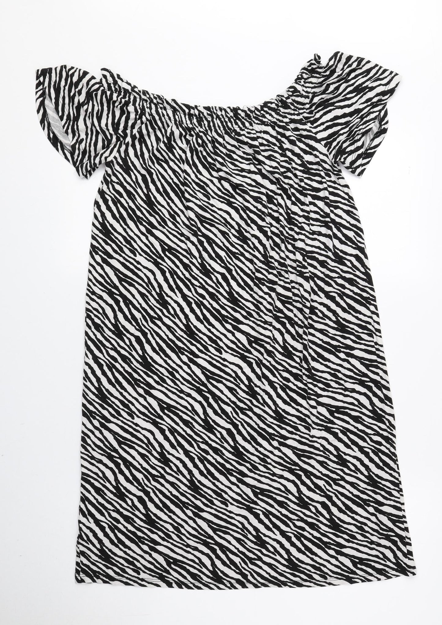 George Womens Black Animal Print Viscose A-Line Size S Off the Shoulder Pullover - Zebra