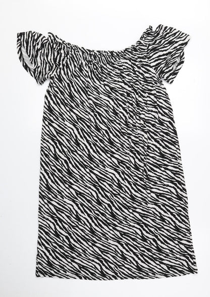 George Womens Black Animal Print Viscose A-Line Size S Off the Shoulder Pullover - Zebra