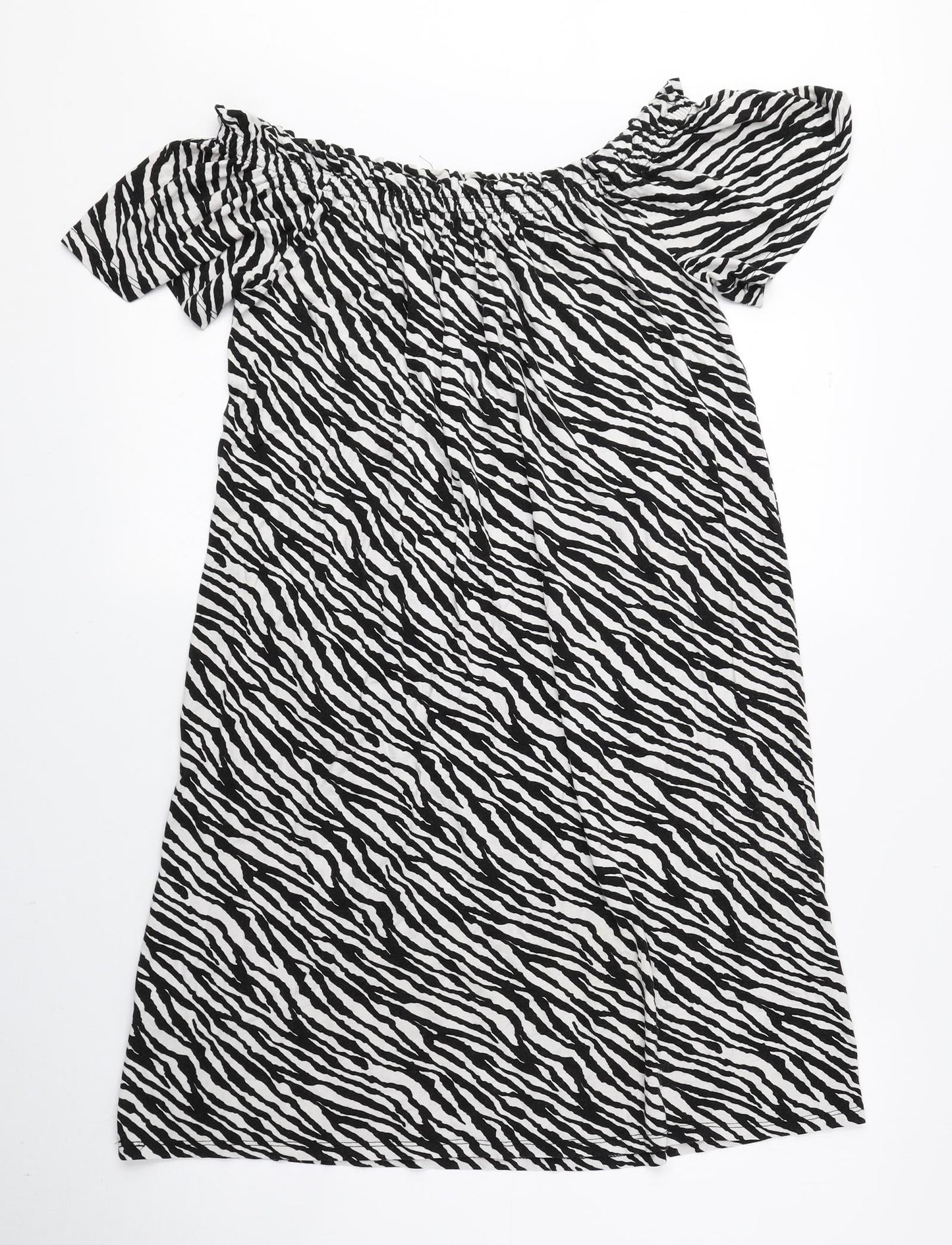 George Womens Black Animal Print Viscose A-Line Size S Off the Shoulder Pullover - Zebra