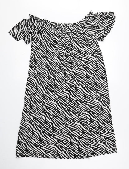 George Womens Black Animal Print Viscose A-Line Size S Off the Shoulder Pullover - Zebra
