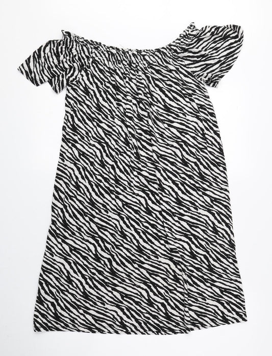 George Womens Black Animal Print Viscose A-Line Size S Off the Shoulder Pullover - Zebra