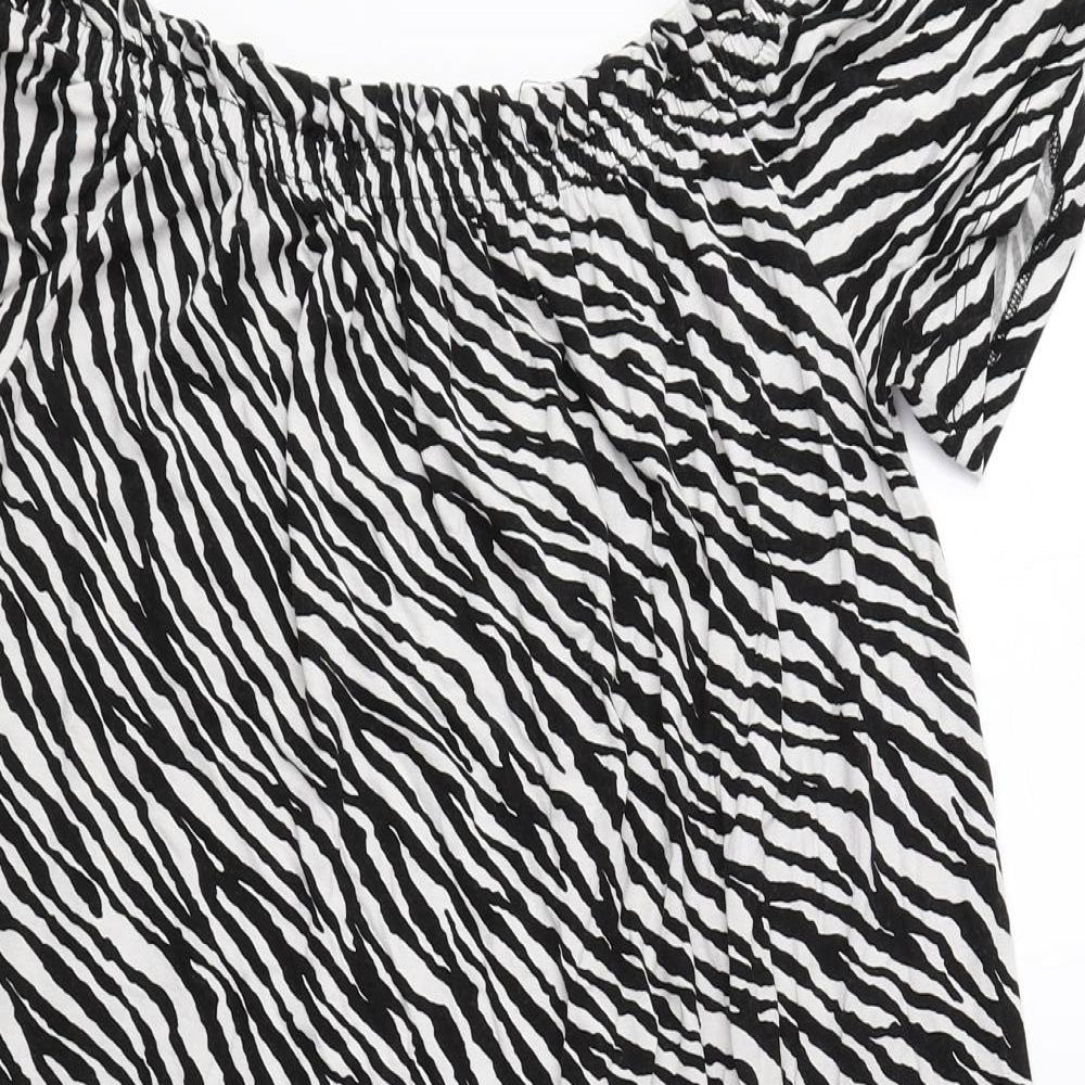 George Womens Black Animal Print Viscose A-Line Size S Off the Shoulder Pullover - Zebra