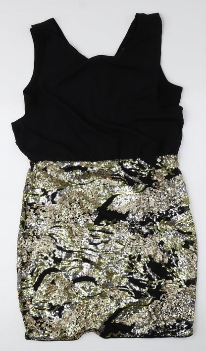 Jolie Moi Womens Black Polyester Bodycon Size 12 Scoop Neck Zip