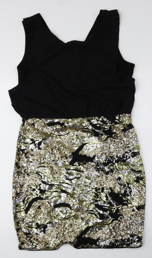 Jolie Moi Womens Black Polyester Bodycon Size 12 Scoop Neck Zip