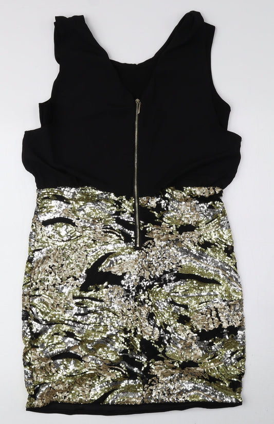 Jolie Moi Womens Black Polyester Bodycon Size 12 Scoop Neck Zip