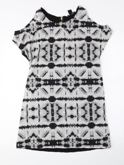 H&M Womens Grey Geometric Polyester A-Line Size XS Round Neck Zip