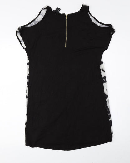 H&M Womens Grey Geometric Polyester A-Line Size XS Round Neck Zip