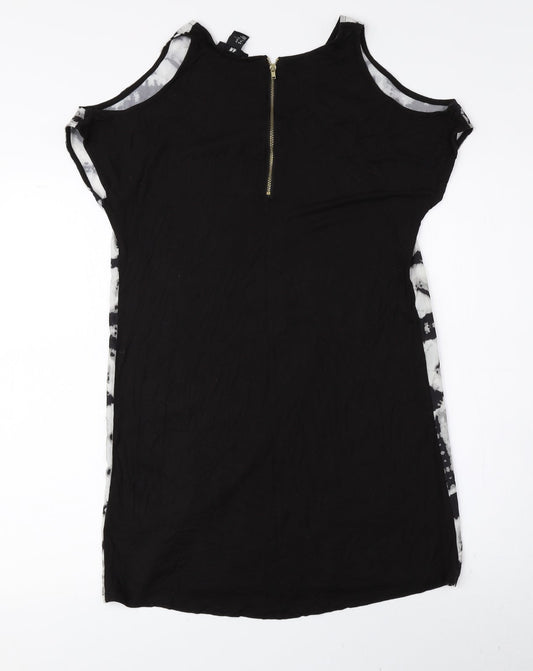 H&M Womens Grey Geometric Polyester A-Line Size XS Round Neck Zip