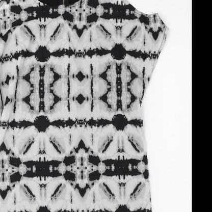 H&M Womens Grey Geometric Polyester A-Line Size XS Round Neck Zip