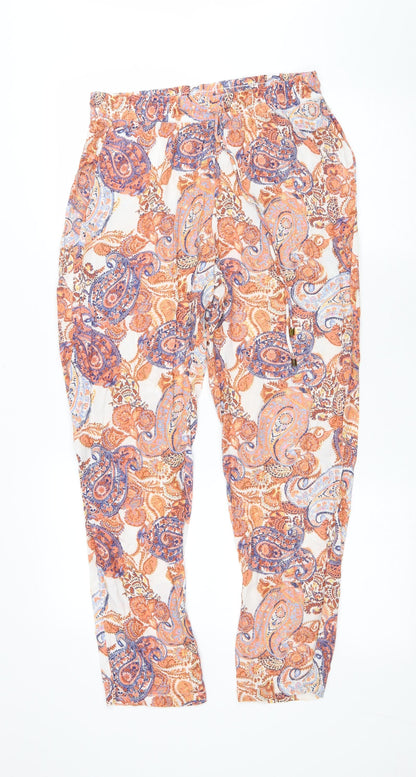 F&F Womens Orange Paisley Viscose Trousers Size 10 L29 in Regular Drawstring