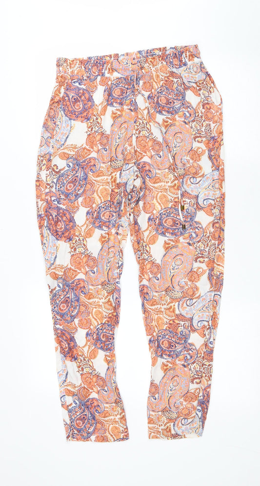 F&F Womens Orange Paisley Viscose Trousers Size 10 L29 in Regular Drawstring