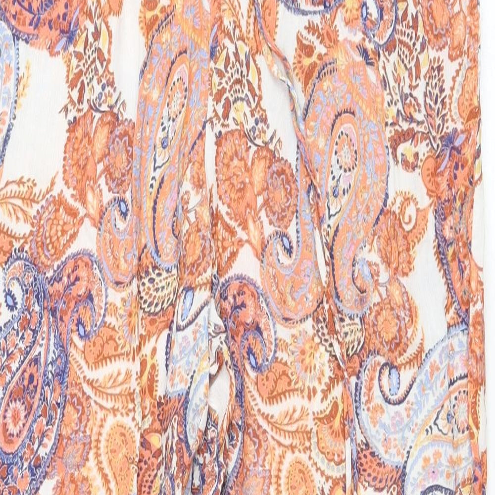 F&F Womens Orange Paisley Viscose Trousers Size 10 L29 in Regular Drawstring