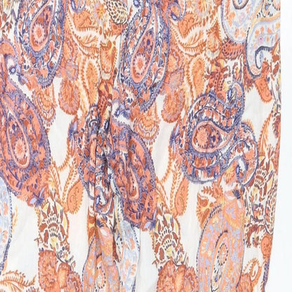 F&F Womens Orange Paisley Viscose Trousers Size 10 L29 in Regular Drawstring