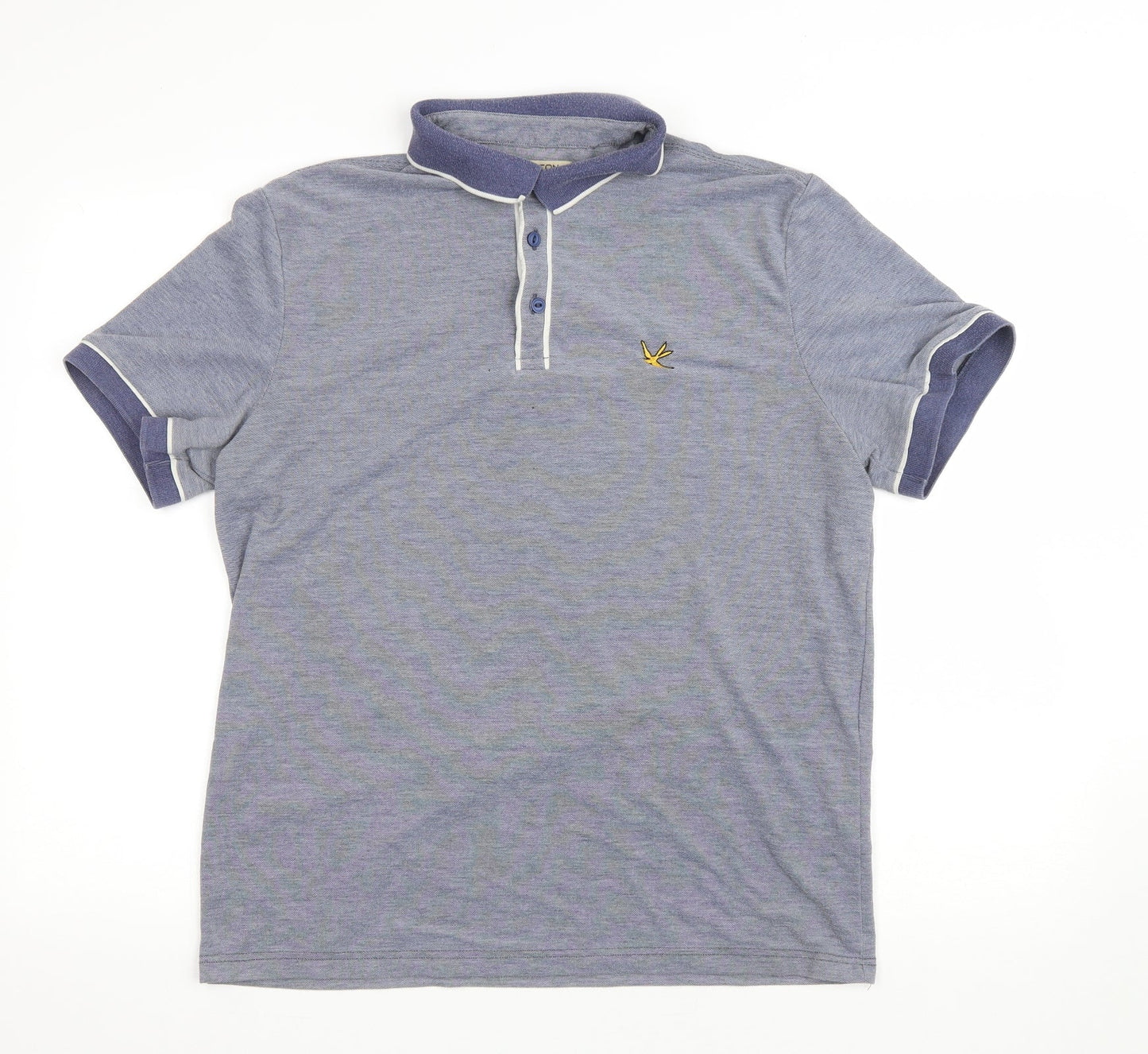 urton Mens Blue Cotton Polo Size L Collared Button