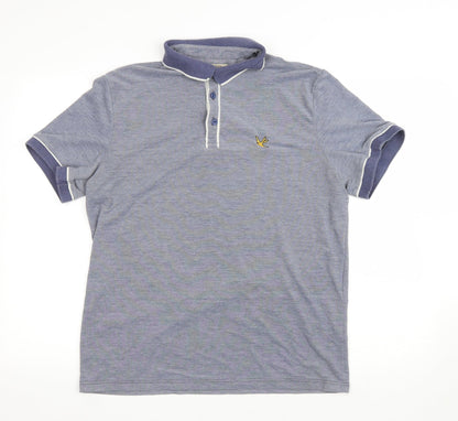 urton Mens Blue Cotton Polo Size L Collared Button