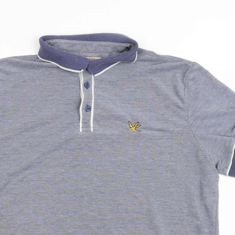 urton Mens Blue Cotton Polo Size L Collared Button