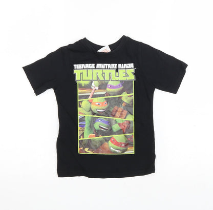 Nickelodeon Boys Black Cotton Basic T-Shirt Size 2-3 Years Round Neck Pullover - Teenage Mutant Ninja Turtles