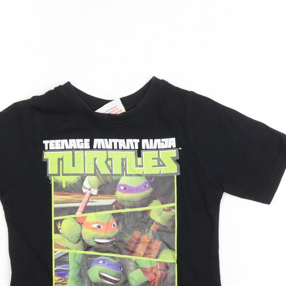 Nickelodeon Boys Black Cotton Basic T-Shirt Size 2-3 Years Round Neck Pullover - Teenage Mutant Ninja Turtles