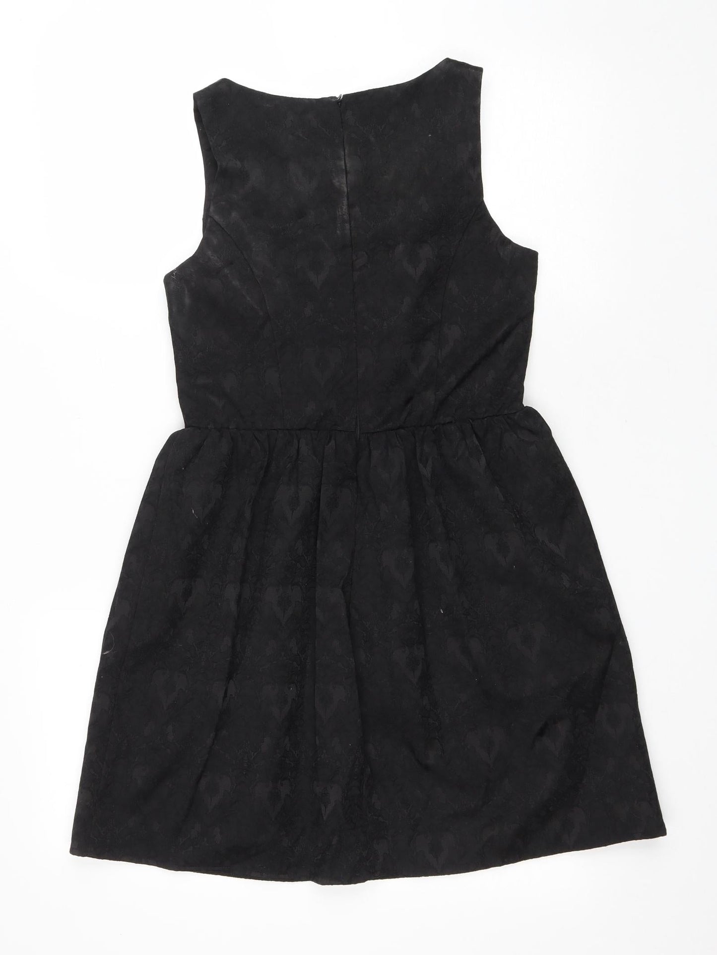 New Look Womens Black Cotton Fit & Flare Size 8 Boat Neck Zip
