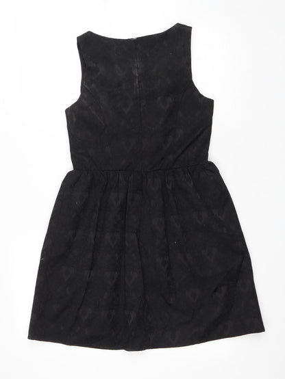New Look Womens Black Cotton Fit & Flare Size 8 Boat Neck Zip