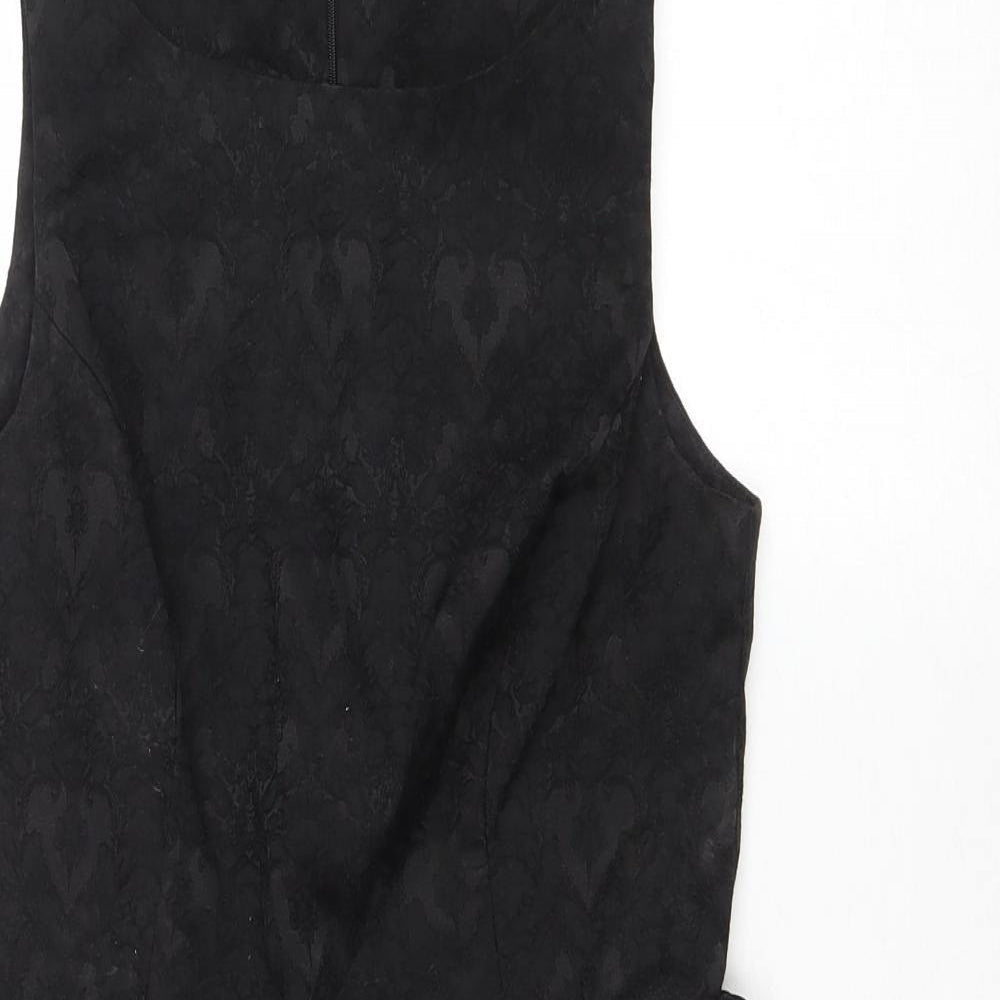 New Look Womens Black Cotton Fit & Flare Size 8 Boat Neck Zip