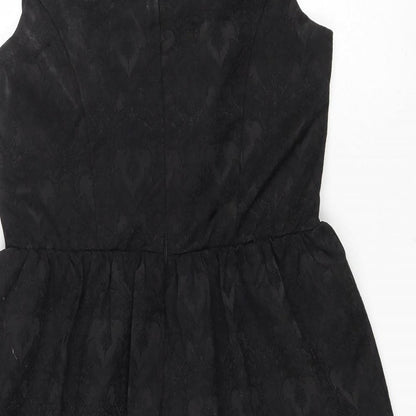 New Look Womens Black Cotton Fit & Flare Size 8 Boat Neck Zip