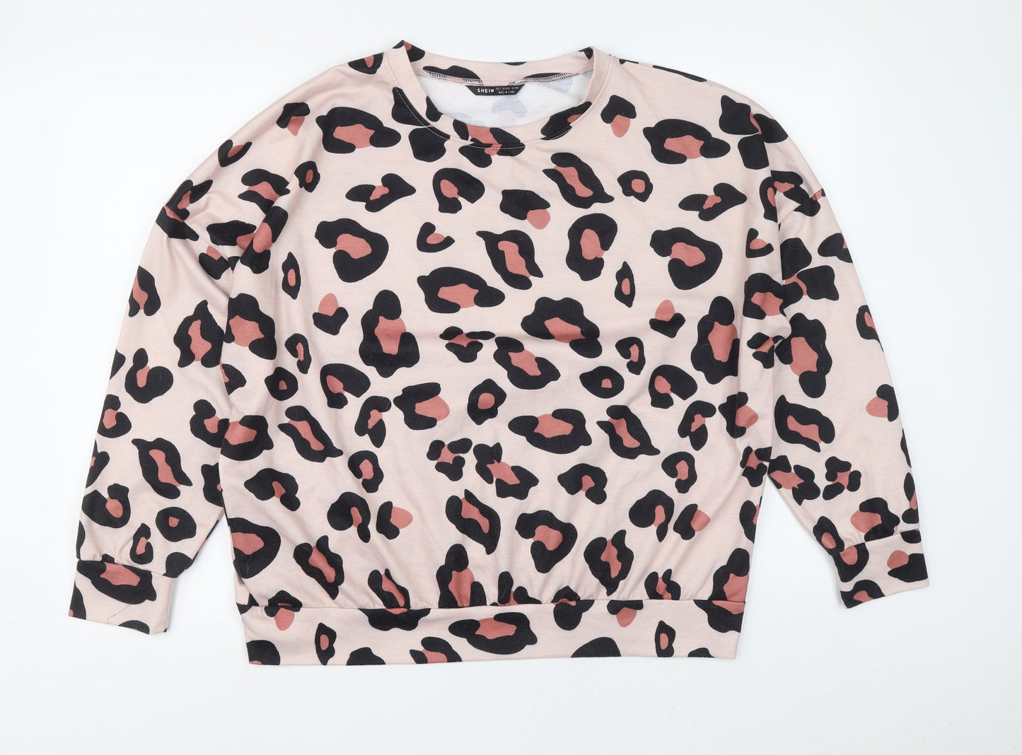 SHIEN Womens Pink Animal Print Cotton Pullover Sweatshirt Size 10 Pullover