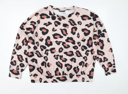 SHIEN Womens Pink Animal Print Cotton Pullover Sweatshirt Size 10 Pullover