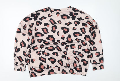 SHIEN Womens Pink Animal Print Cotton Pullover Sweatshirt Size 10 Pullover