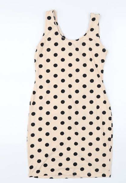 Atmosphere Womens Orange Polka Dot Cotton Tank Dress Size 10 Scoop Neck Magnetic