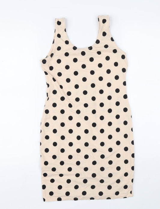 Atmosphere Womens Orange Polka Dot Cotton Tank Dress Size 10 Scoop Neck Magnetic