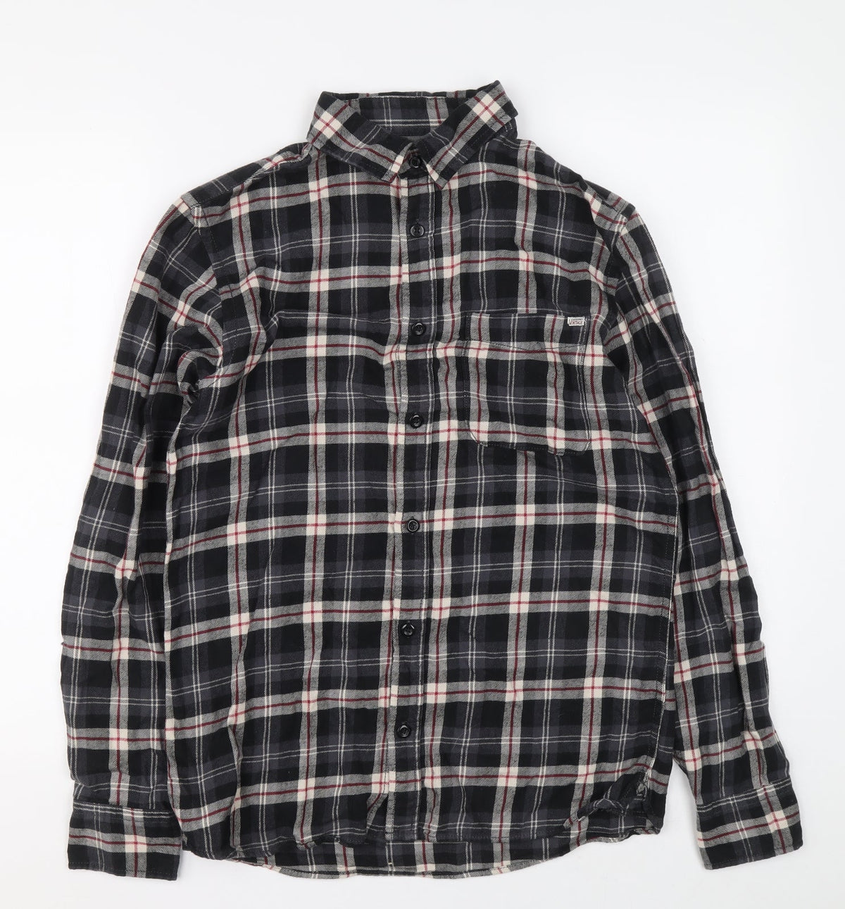 JACK & JONES VINTAGE Womens Grey Plaid 100% Cotton Basic Button-Up Size S Collared