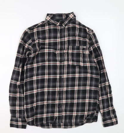 JACK & JONES VINTAGE Womens Grey Plaid 100% Cotton Basic Button-Up Size S Collared