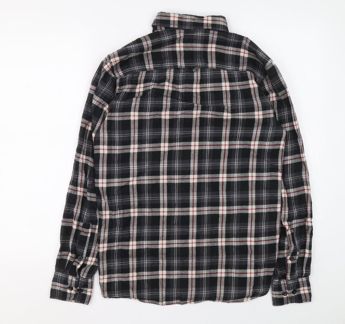JACK & JONES VINTAGE Womens Grey Plaid 100% Cotton Basic Button-Up Size S Collared