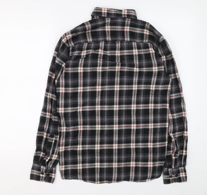 JACK & JONES VINTAGE Womens Grey Plaid 100% Cotton Basic Button-Up Size S Collared