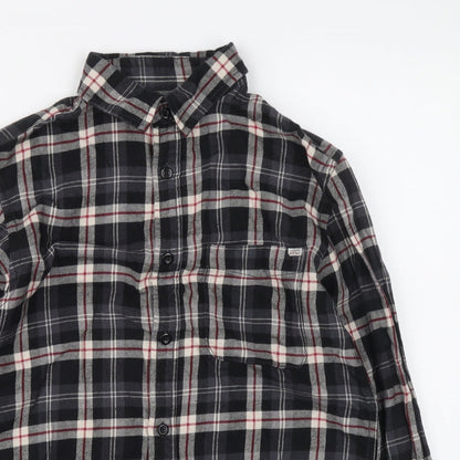 JACK & JONES VINTAGE Womens Grey Plaid 100% Cotton Basic Button-Up Size S Collared