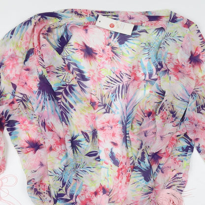 URBAN MIST Womens Ivory Square Neck Floral Wrap Jumper Size L