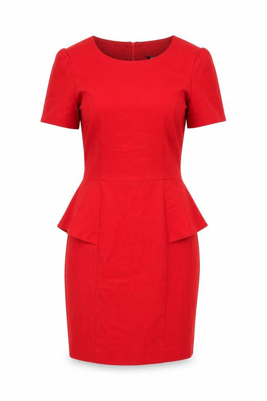 Forever 21 Womens Red Polyester Pencil Dress Size M Round Neck Zip