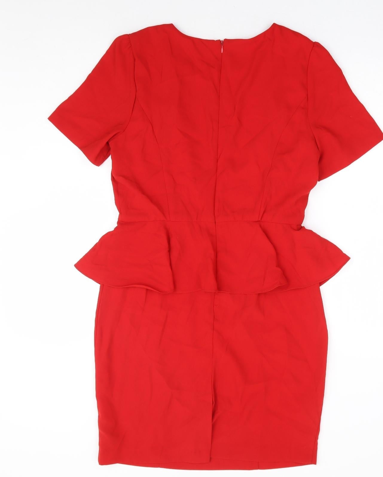 FOREVER 21 Womens Red Polyester Pencil Dress Size M Round Neck Zip