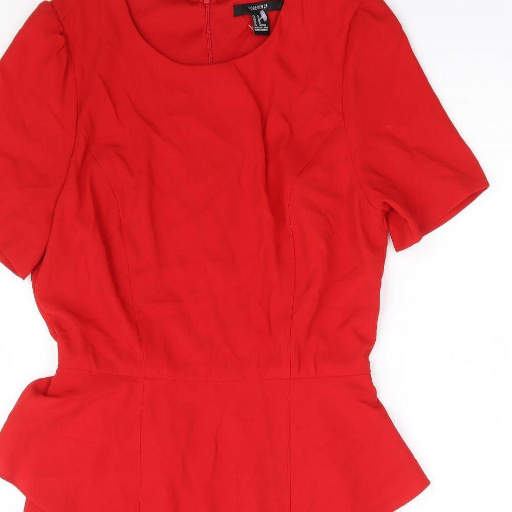 FOREVER 21 Womens Red Polyester Pencil Dress Size M Round Neck Zip