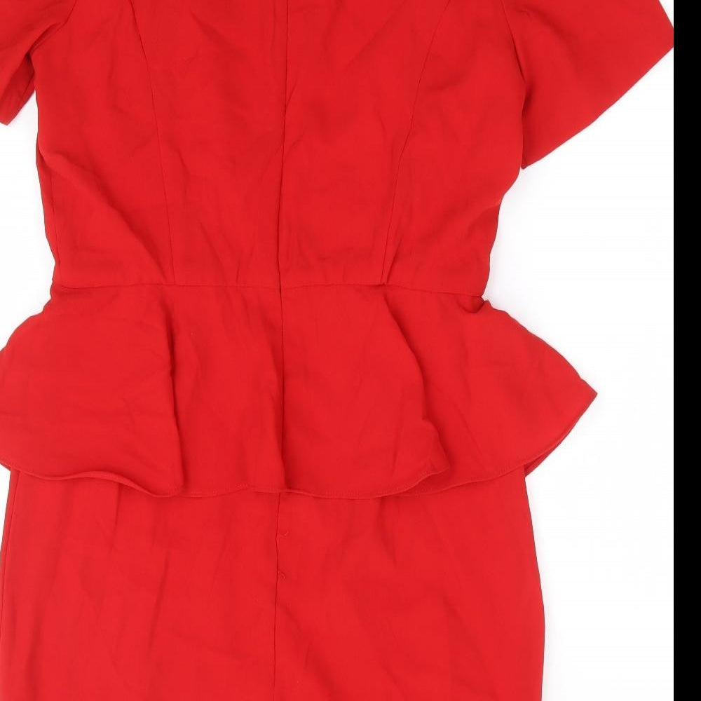 FOREVER 21 Womens Red Polyester Pencil Dress Size M Round Neck Zip