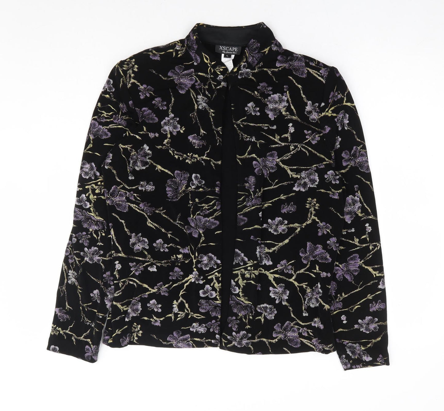 Xscape Womens Black Floral Jacket Size L Hook & Eye