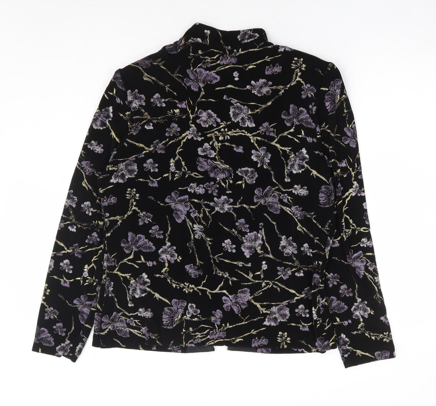 Xscape Womens Black Floral Jacket Size L Hook & Eye
