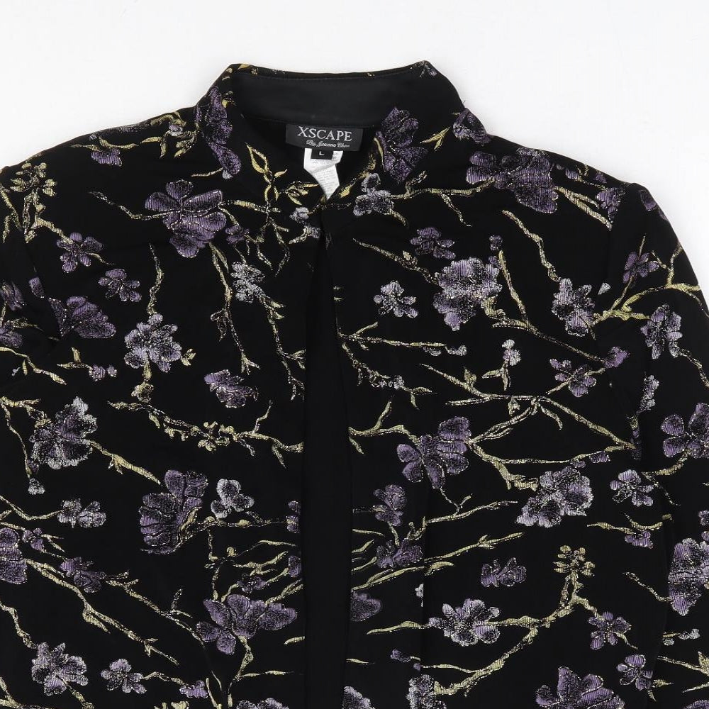 Xscape Womens Black Floral Jacket Size L Hook & Eye
