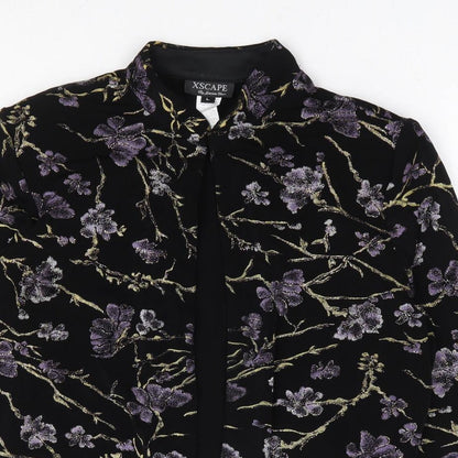 Xscape Womens Black Floral Jacket Size L Hook & Eye