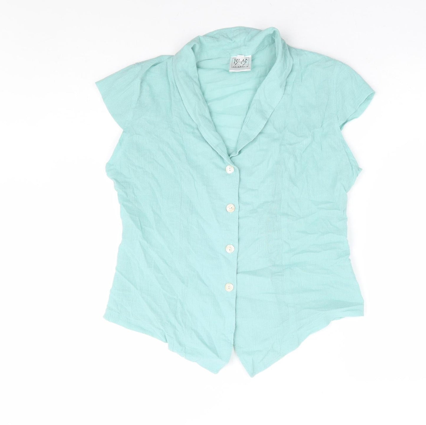 Islas Womens Blue 100% Cotton Basic Button-Up Size L Collared
