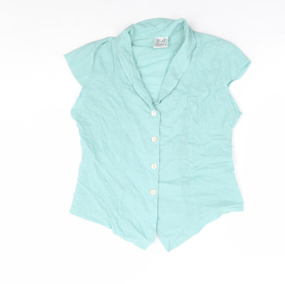 Islas Womens Blue 100% Cotton Basic Button-Up Size L Collared