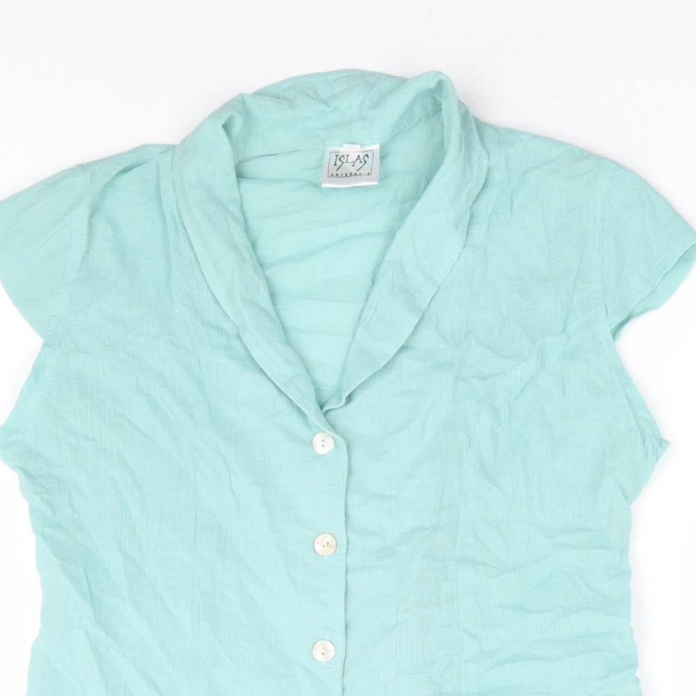 Islas Womens Blue 100% Cotton Basic Button-Up Size L Collared