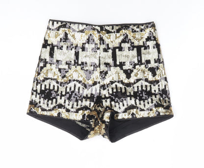 Divided by H&M Womens Gold Geometric Polyester Hot Pants Shorts Size 8 L4 in Regular Zip